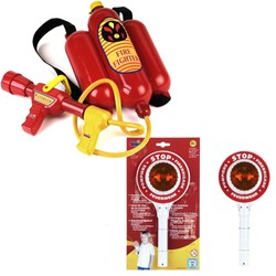Zestaw strażaka gaśnica plecakowa na wodę + lizak strażacki sygnalizacyjny dla dzieci Klein